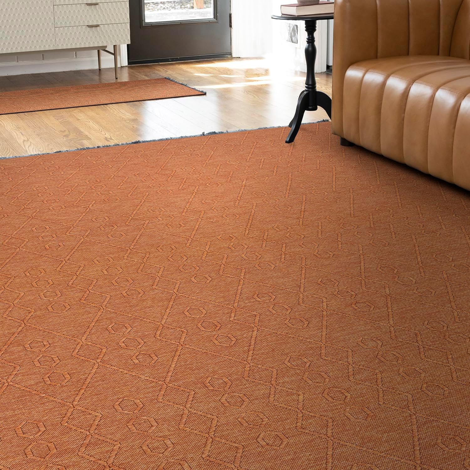 Machine Washable & Non Slip Backing 5x7 Area Rug | Modern Rugs for Living Room, Bedroom, Dining Room or Entryway | Rust Orange 5' x 6'11''