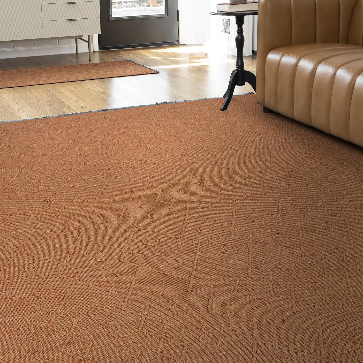 Machine Washable & Non Slip Backing 5x7 Area Rug | Modern Rugs for Living Room, Bedroom, Dining Room or Entryway | Rust Orange 5' x 6'11''