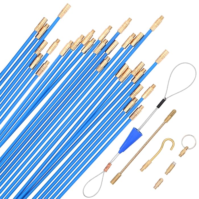 Buy 30Feet Fiberglass Fish Tape Cable Rods, Electrical Wire Running Pull/Push Kit with Hook and
