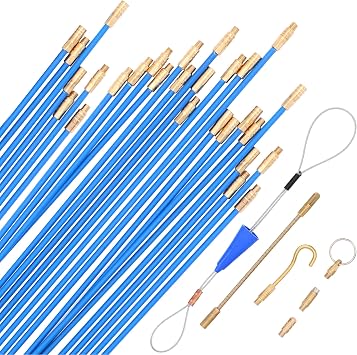 30 Feet Fiberglass Fish Tape Cable Rods, Electrical Wire Running Pull/Push Kit With Hook And Hole Kit In Transparent Tube