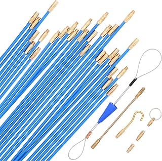 30 Feet Fiberglass Fish Tape Cable Rods, Electrical Wire Running Pull/Push Kit With Hook And Hole Kit In Transparent Tube