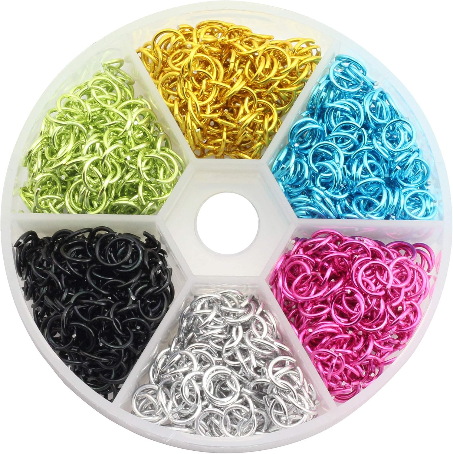 1080PCS/Box 6 Colors 6mm Colorful Aluminum Wire Open Jump Rings Connector for Jewelry Making with A Circular Box
