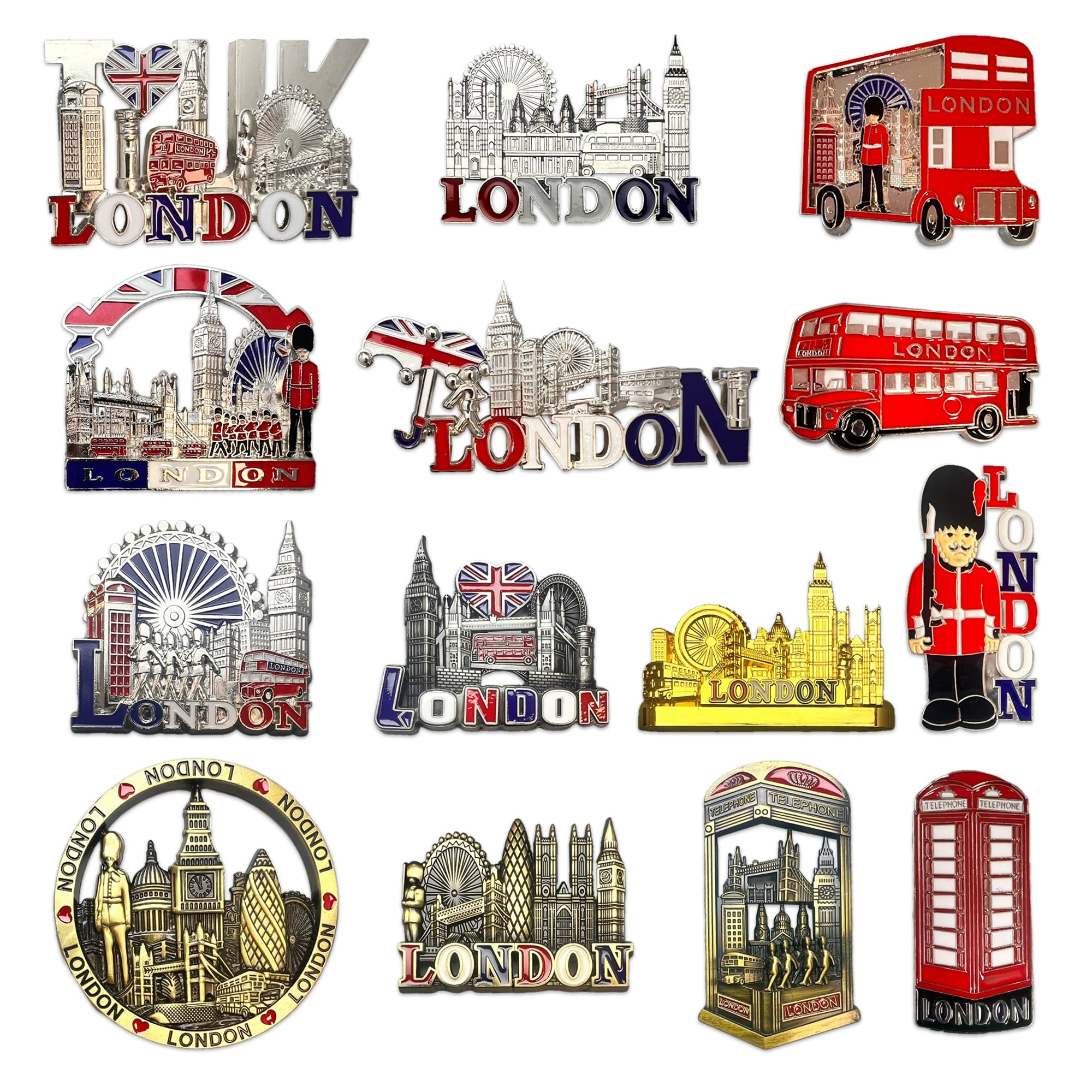 SAJAK Set of 12 London Fridge Magnets, Collectible Metal Magnets Featuring Iconic London Landmarks