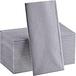 Silver Paper Napkins | Linen Feel Guest Disposable Cloth Like Dinner Napkins | Hand Towels | Soft, Absorbent, Paper Hand Napkins for Kitchen, Bathroom, Parties, Weddings, Dinners | 50 Pack