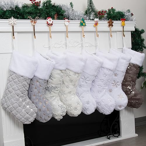 Miniatura 5 de JEKOSEN Juego de 8 medias de Navidad para la familia, de terciopelo, elegantes, para decoración de Navidad