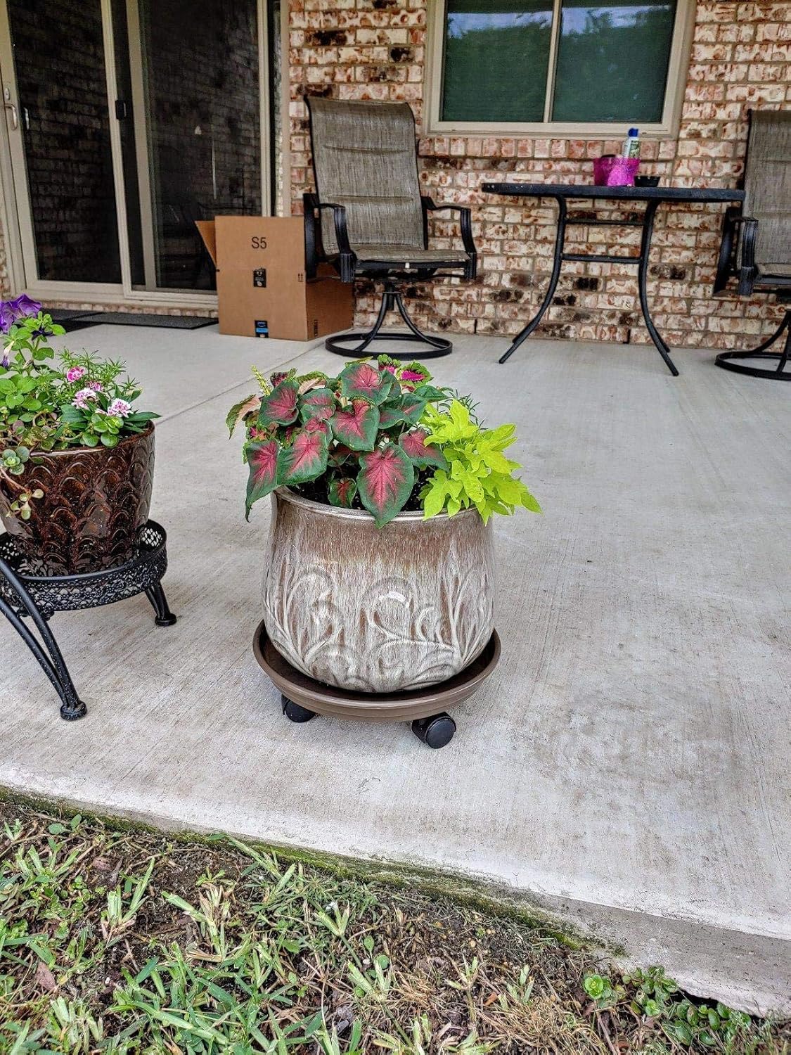 Plant Caddy with Wheels 14 Inch - 4 Pack Plant Caddy on Wheels Heavy Duty,Plant Stand with Wheels,Plant Dolly Plant Tray with Wheels Planter Caddies Indoor/Outdoor, Brown