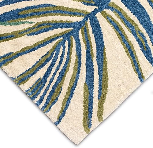 Miniatura 6 de Liora Manne Tivoli - Alfombra de felpa de lana hecha a mano para interiores, diseño gráfico contemporáneo botánico floral (La Palma crema) (7 pies 6