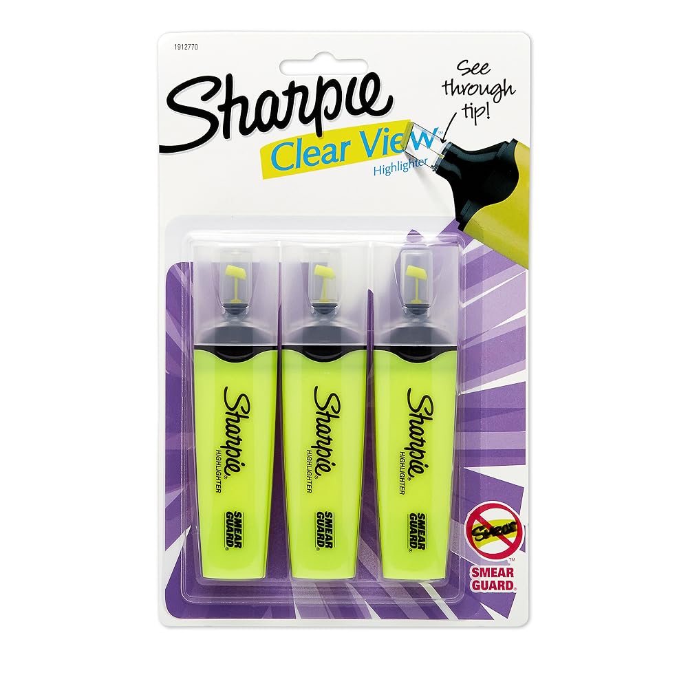 Sharpie Clear View Chisel Tip Highlighters, Yellow (1904613)