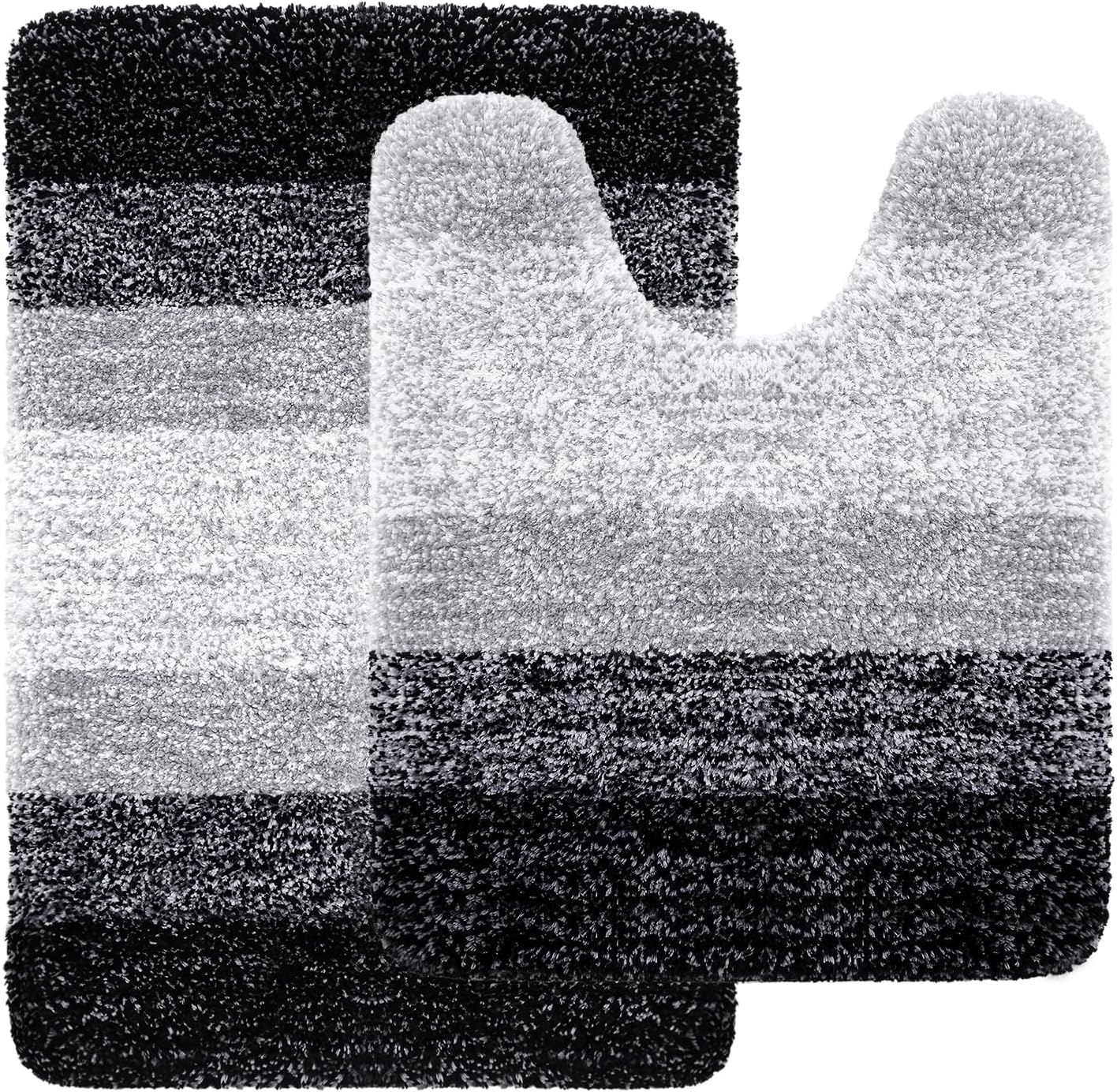 Arotive Microfiber Bathroom Rugs 2 Pieces, Bath Rug Size 30x20 and Toilet Rugs Size 24x20 in Black, 2 Item Bundle