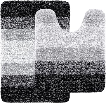 Arotive Microfiber Bathroom Rugs 2 Pieces, Bath Rug Size 30x20 and Toilet Rugs Size 24x20 in Black, 2 Item Bundle