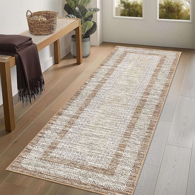 GarveeHome 2×6 Modern Bordered Runner Rug Non