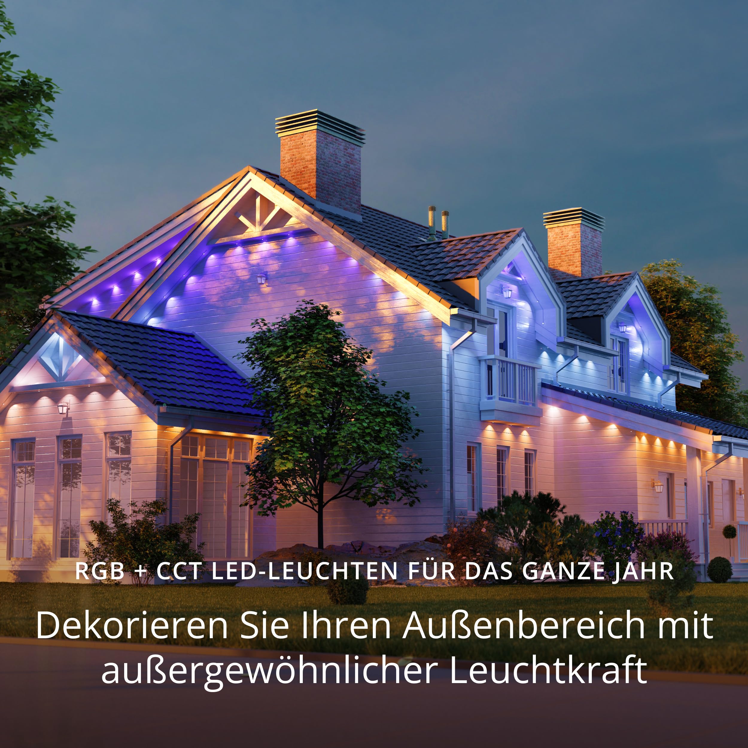 Twinkly Permanente Beleuchtung mit 72 RGB-LEDs, LED-Lichtstreifen für den Außenbereich, Smarte Mehrfarbige LED-Lichter, Kompatibel mit Alexa und Google Home, IP65, App-Steuerung, Weißes Kabel, 30 m