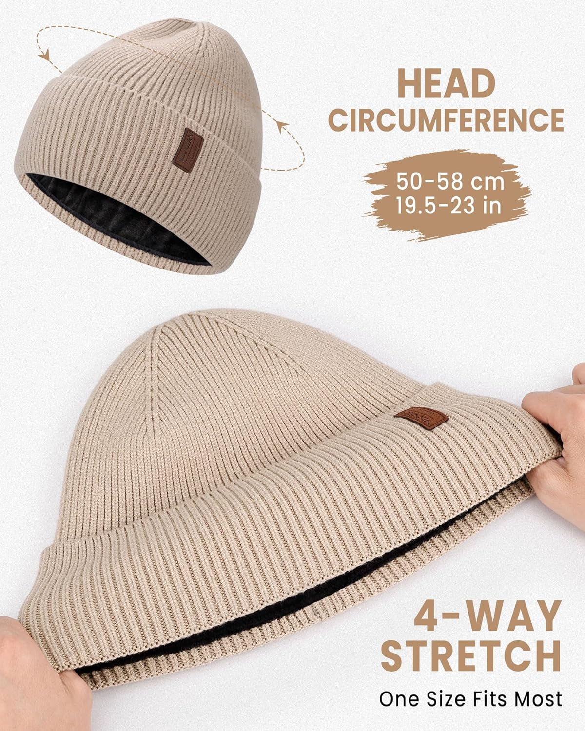 Fleece Lined Winter Beanie for Men Women Warm Windproof Beanies Hats Thick Knit Winter Hat for Cold Weather - Image 3