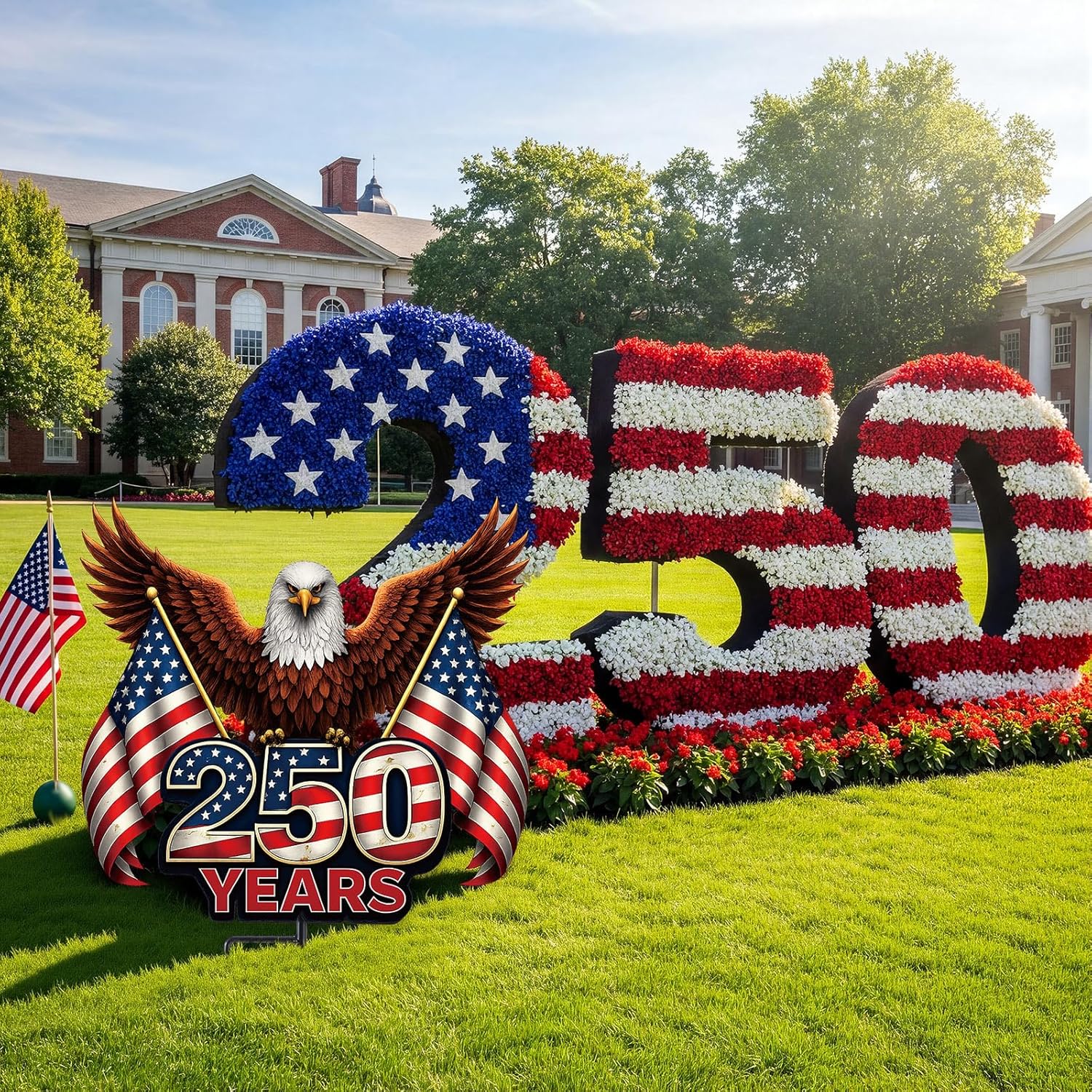 22.4'' 250th Anniversary Eagle Yard Sign Decorations 4th of July Memorial Day Garden Stakes Door Hanging Outdoor Decor 250 Year Patriotic Independence Day Metal Sign with Stake for 1776-2026 Decor