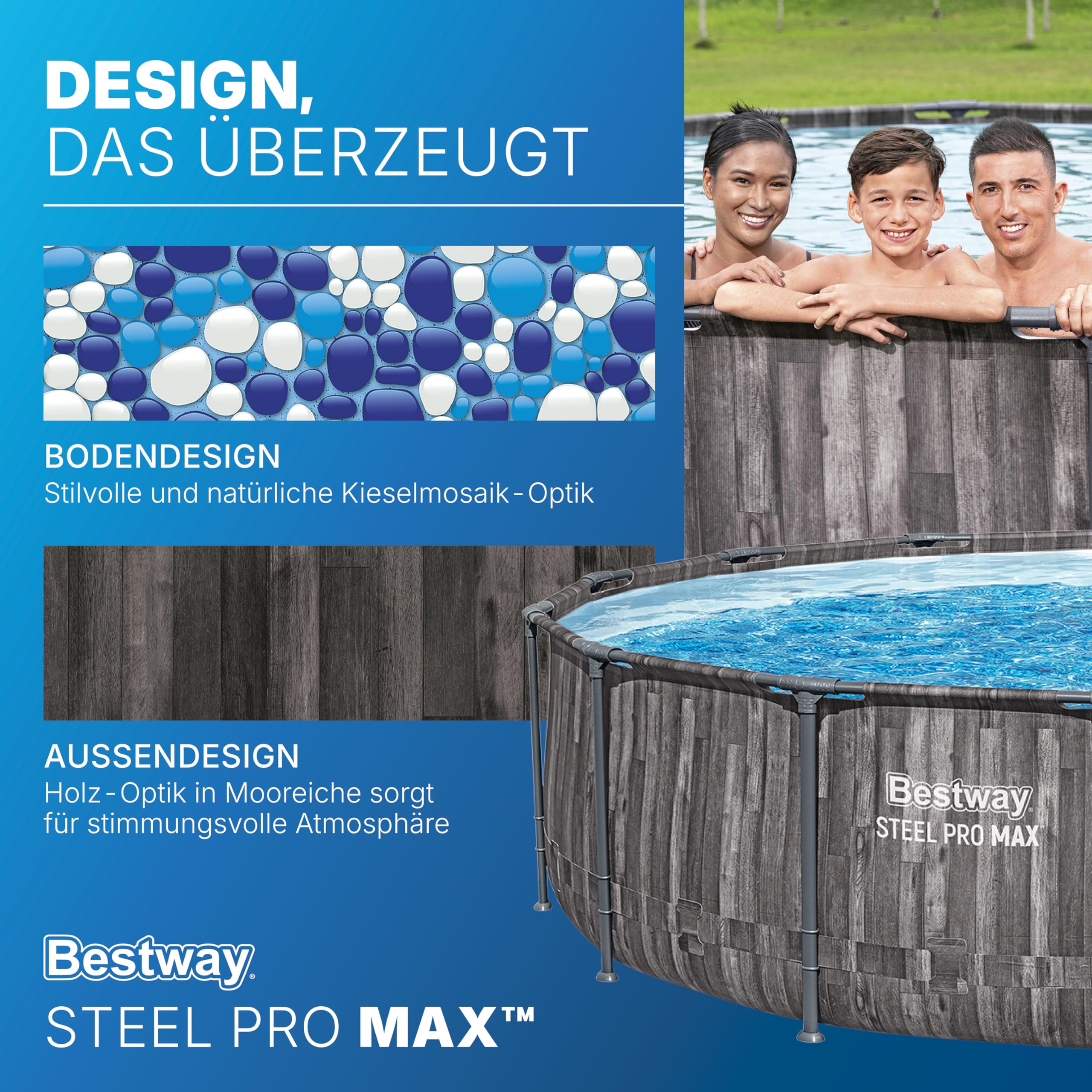 Bestway Steel Pro MAX Solo Pool ohne Zubehör Ø 427 x 107 cm, Holz-Optik (Mooreiche), rund