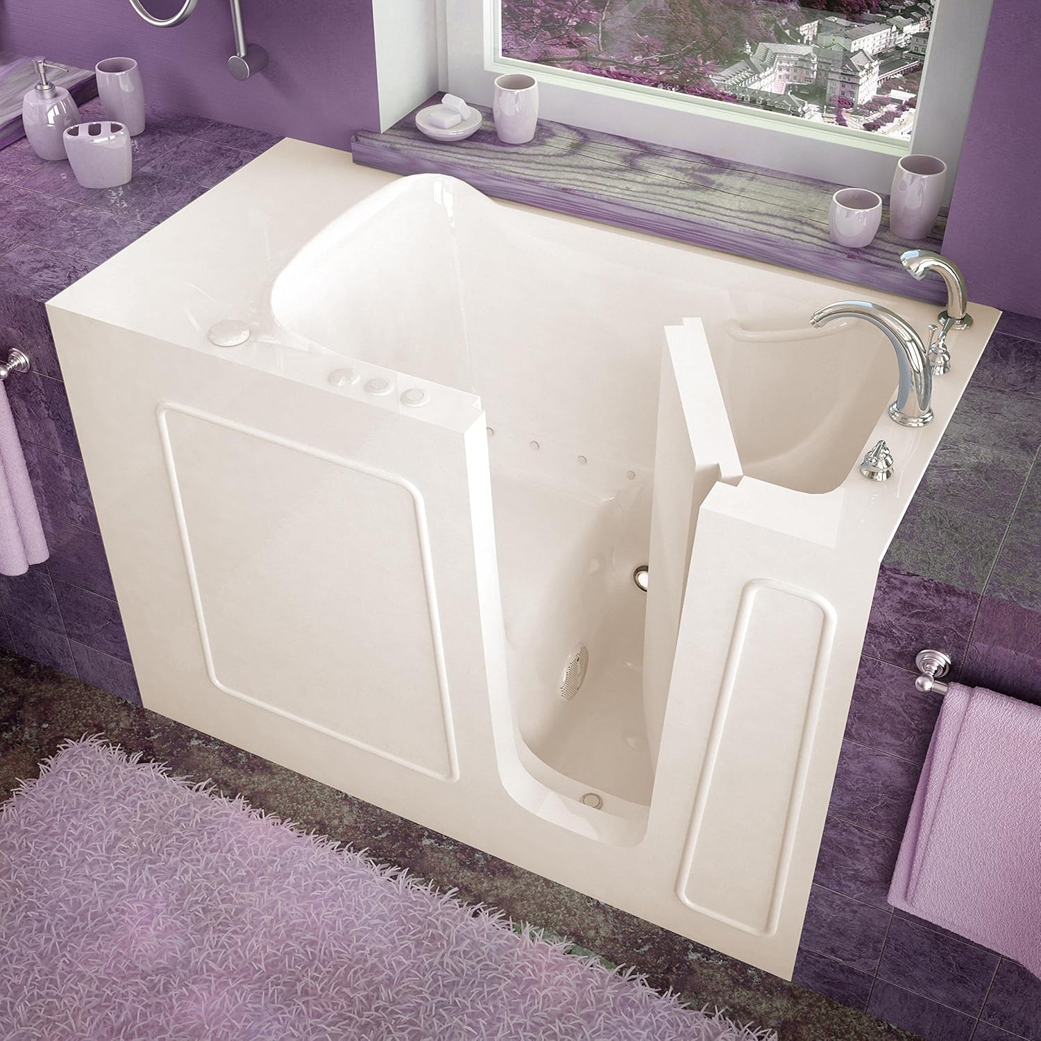 Spa World Venzi Vz2653rba Rectangular Air Jetted Walk-In Bathtub, 26x53, Right Drain, Biscuit