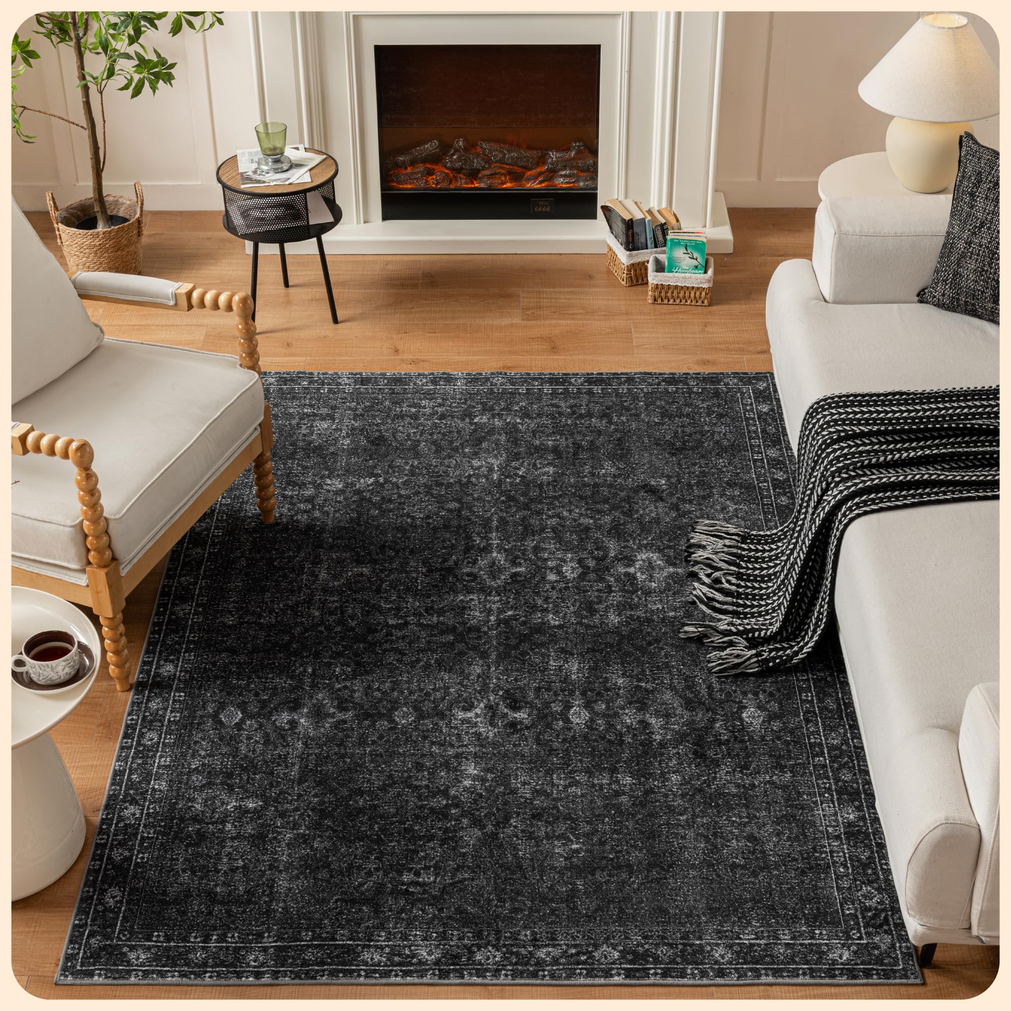 Istana 5x7 Area Rug - Black Rugs for Living Room 5x7 - Foldable 5x7 Rugs for Bedroom - Stain Resistant 5x7 Washable Rug - Eco-Friendly Boho Area Rugs 5x7 - Easy to Clean Living Room Rug 5x7