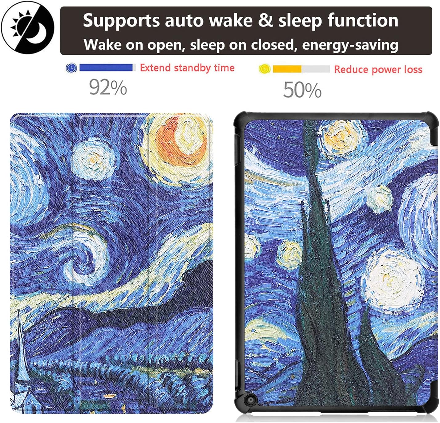 Case for Amazon Kindle Fire HD 10 & HD 10 Plus Tablet (13th/11th Generation, 2023/2021) 10.1 inch Folio Stand Slim PU Leather & TPU Shockproof Bumper Cover with Auto Wake/Sleep, Starry Night