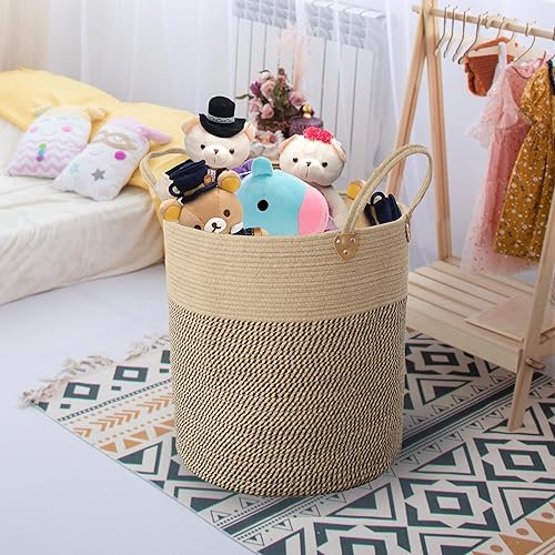 Miniatura 5 de Cesta de almacenamiento de cuerda tejida de yute grande con asas, 20 pies de altura de 83 pulgadas de largo, cesta decorativa para sala de estar,