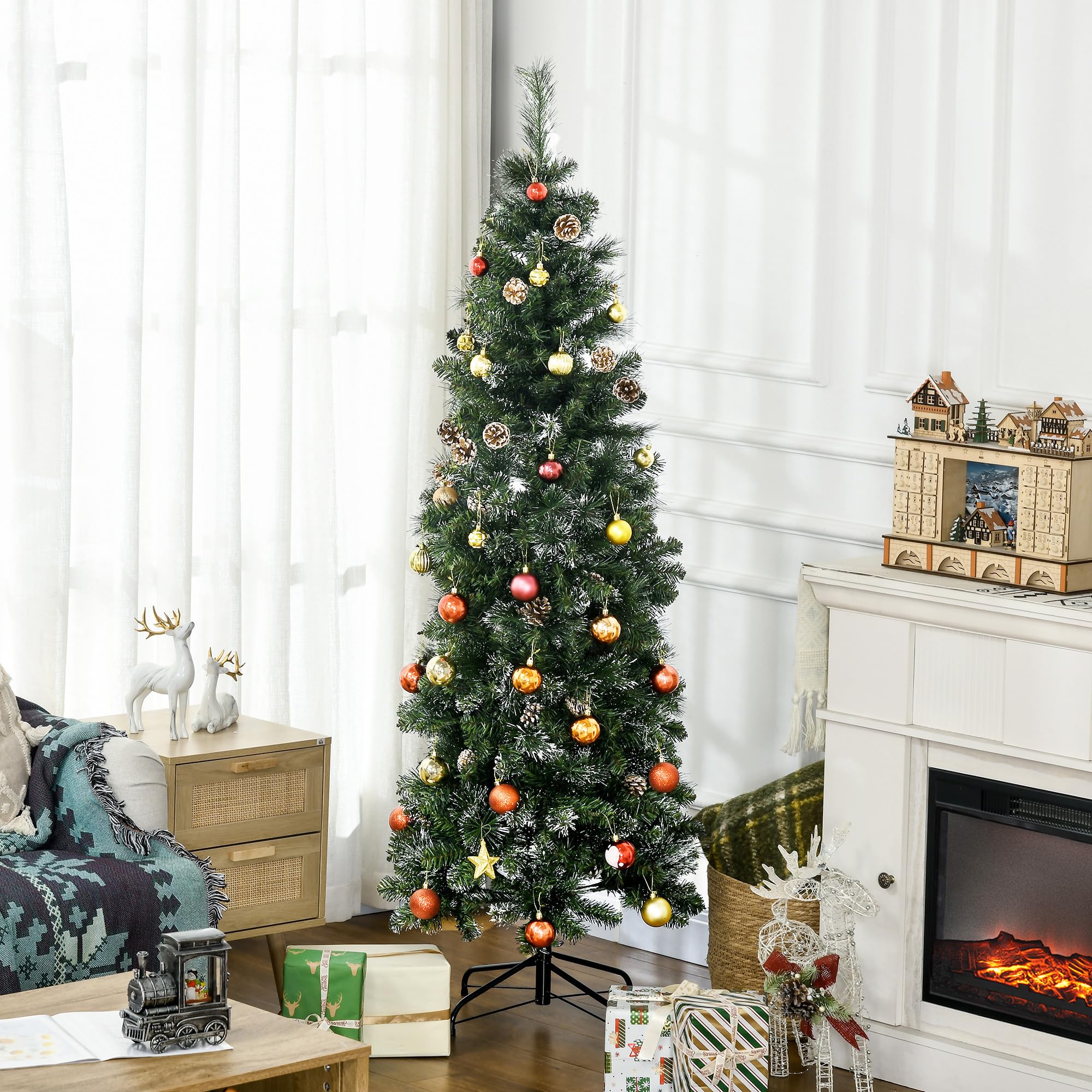 HOMCOM Sapin de Noël Artificiel 180 cm avec 618 Branches Enneigées Vert | Support en Acier, Socle Pliable