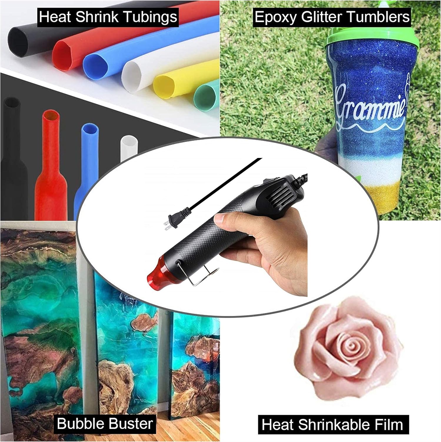 LFSUM Mini Hot Air Gun, Portable Mini Heat Gun for DIY Embossing Shrink Wrapping Drying Paint, 300W Multi Function Electrical Heat Tool (Black)