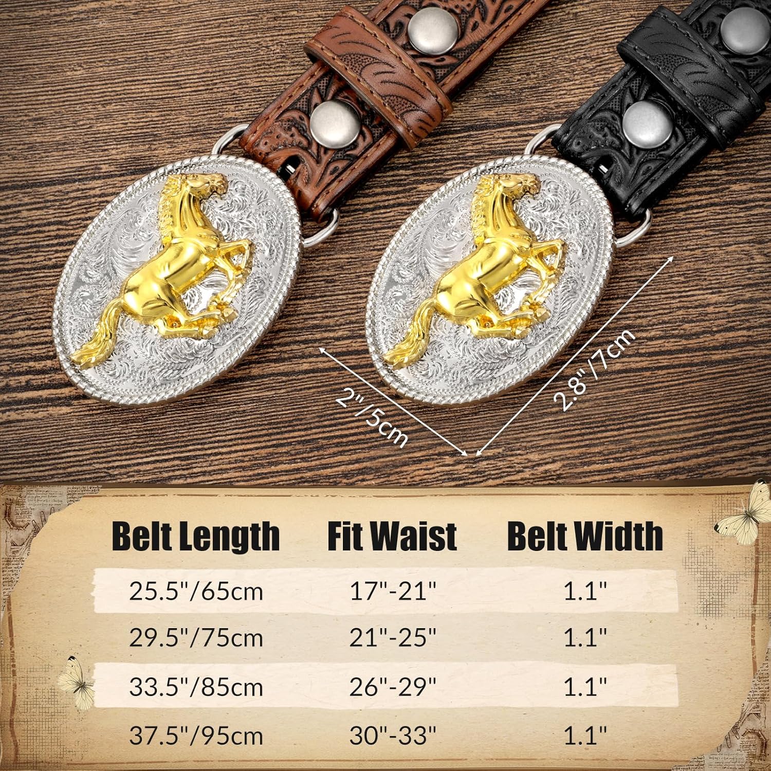 Kids Western Belt for Boys Girls, Embossed Genuine Leather Cowboy Cowgirl Belt for Jeans Pant Dresses Gift - Image 6