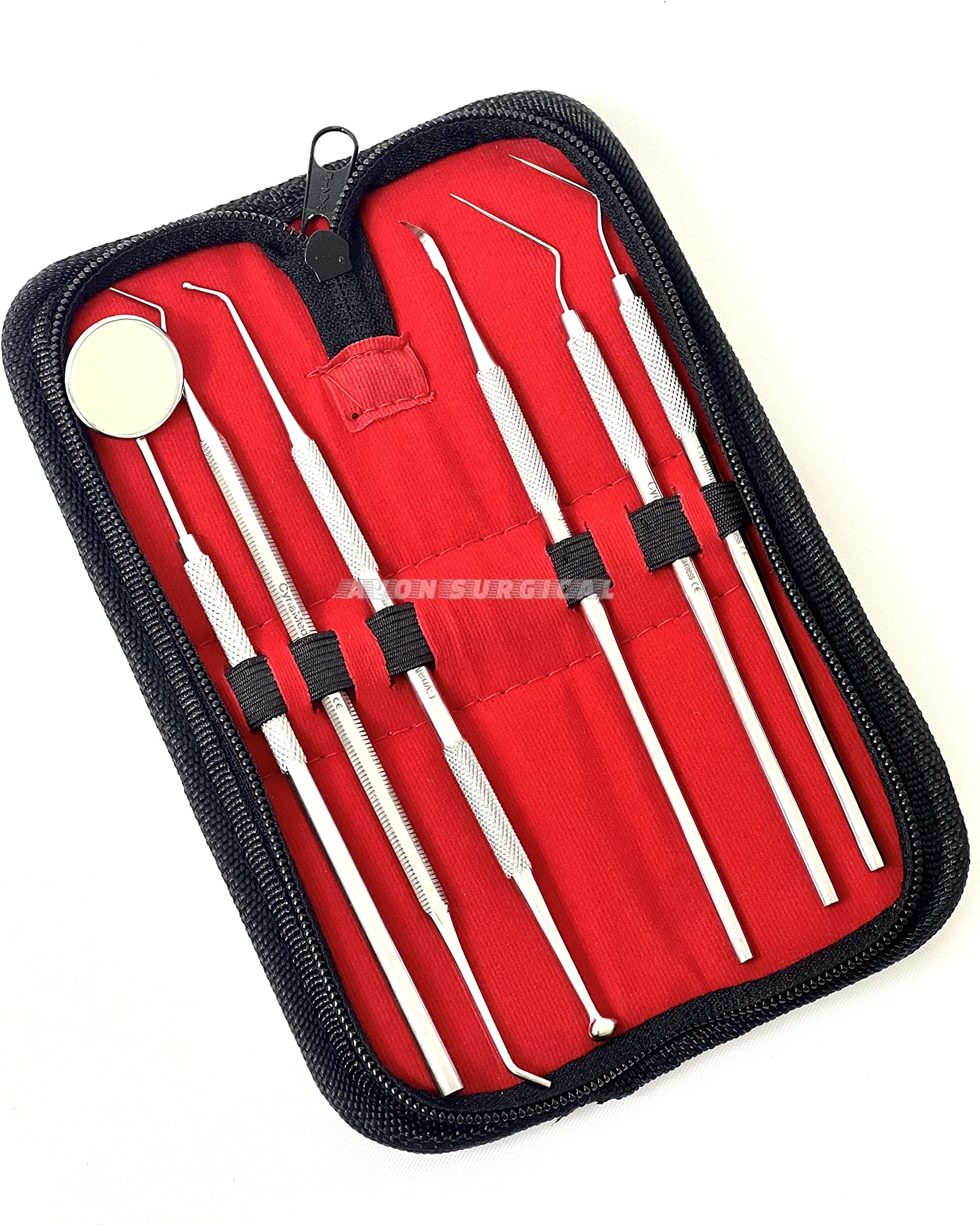 German Dental Hygiene Kit 6 Piece Dentist Tools Anti Fog Mirror Dental Scaler Tarter Scraper Dental Pick Dental Tweezers for Calculus and Tartar Removal Gum Health Teeth Cleaning