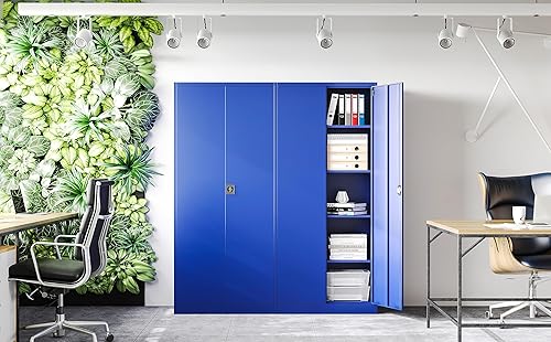 Miniatura 4 de Armario de almacenamiento de metal de 71 pulgadas con puerta de bloqueo y 4 estantes ajustables, armario de almacenamiento clásico de acero para el