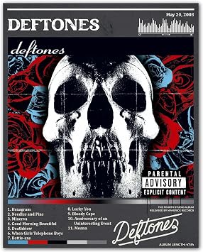 ZUKIY Deftones Skull Roses Cover - Dark Rock Poster Wall Art 8x10 Unframed - Heavy Metal Band Inspired Decor for Bedroom Studio Office - Emo Goth Aesthetic Tapestry Style Print for Music Lovers