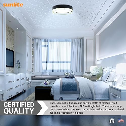 Miniatura 6 de Sunlite 81045 - Lámpara de techo decorativa doble redonda LED de 13 pulgadas, 20 vatios (100 W), 1000 lúmenes, color sintonizable de 30 K40 K50 K,