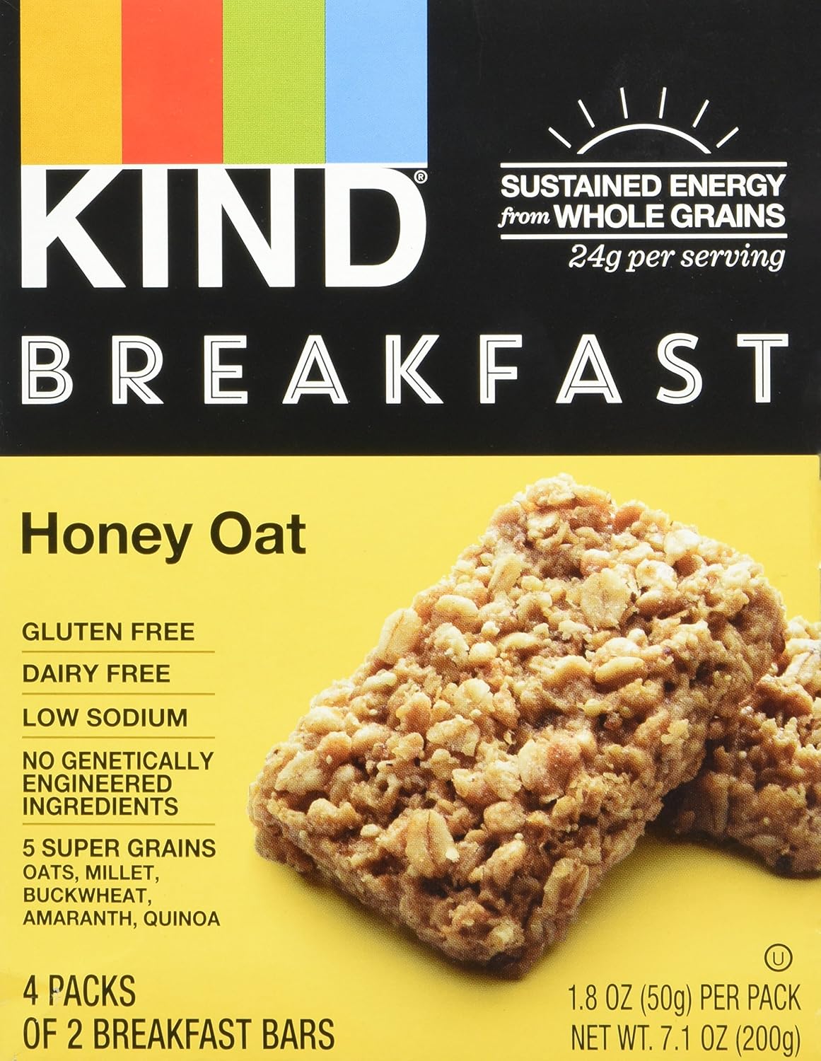 Kind Honey Oat Nutritional Snack Breakfast Bar, 1.8oz 4 Count, 7.1 oz