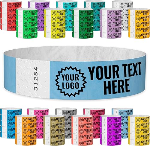 Vista 13 de WristCo Pulseras de impresión personalizadas doradas – 1,000 unidades Tyvek ¾ pulgadas x 10 pulgadas – Añade cualquier texto, logotipo e imagen