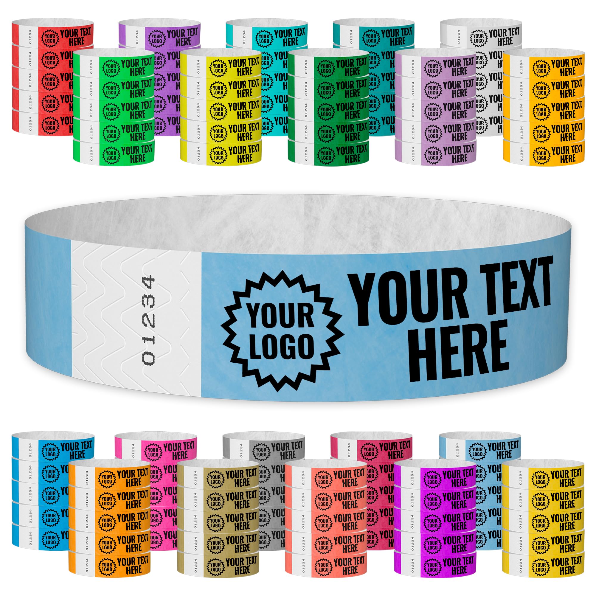 WristCo Sky Blue Custom Imprint Wristbands - 3,000 Tyvek - Select Qty