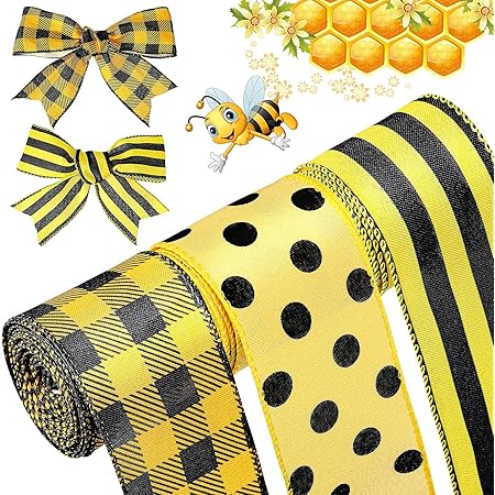 Amazon.com: 12 Yards Bumble Bee Ribbons Bee Wired Edge Ribbon Honeybee ...