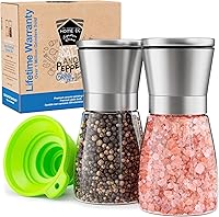 Home EC Stainless Steel Salt & Pepper Grinder Set of 2 - Adjustable Ceramic Mills, Glass Shakers with Funnel & eBook - Premium Kitchen Essential