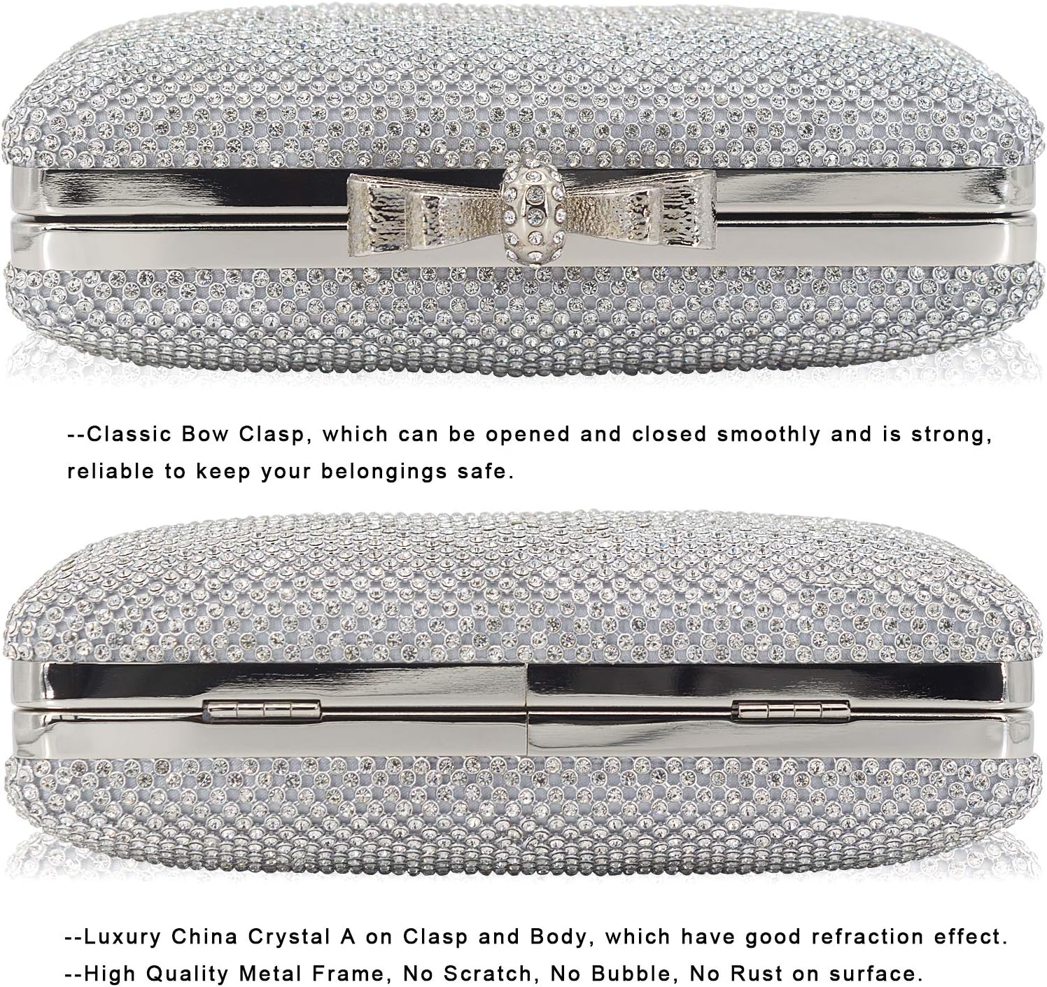 Dexmay Rhinestone Clutch Purse with Crystal Bow Clasp Evening Bag Wedding Party Dressy Handbag - Image 3