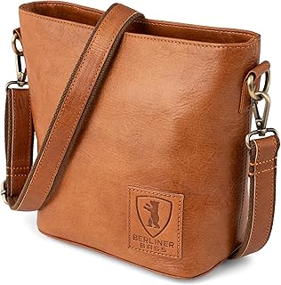 BERLINER BAGS Vintage Genuine Leather Shoulder Bag Madison, Small Tote Bag, Bucket Bag, Top Handle Bag for Women - Brown