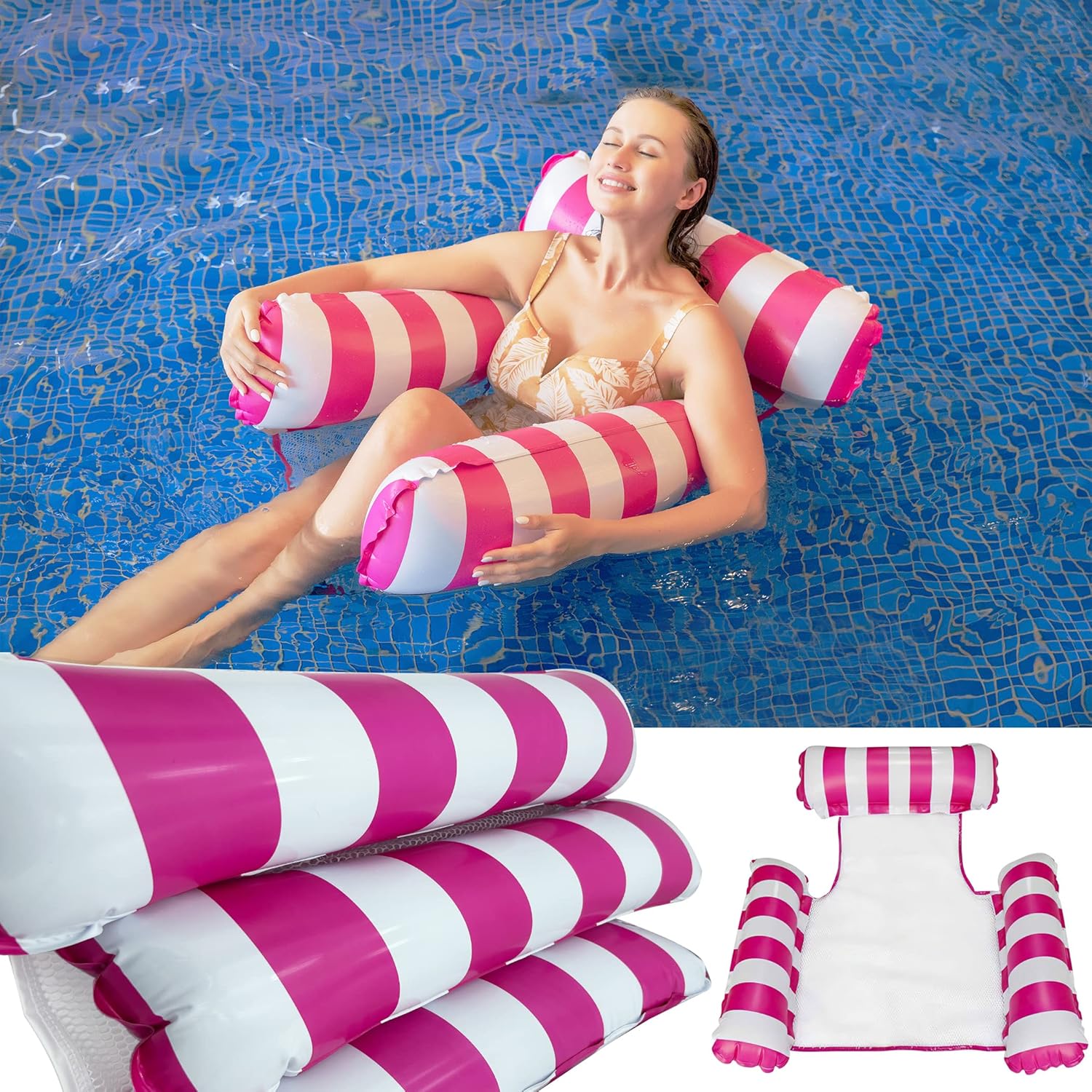 Water Hammock Lounger - Pool Float Lounger for Adults Inflatable Swimming Pool Hammock Floaties Multi-Purpose Pool Floating Lounge Bed for Summer Outdoor Pool