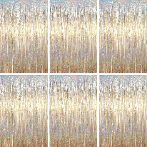 Miniatura 19 de Cortinas de 3.3 x 6.6 pies con flecos de papel de aluminio, decoraciones de fiesta con serpentinas, telón de fondo con flecos para cumpleaños, baby