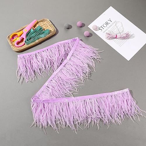 Miniatura 44 de Ribbón de plumas de avestruz rojo, 1.5 capas, 2 yardas de 4 a 5 pulgadas, cintas con flecos, para costura, vestido, proyectos de manualidades