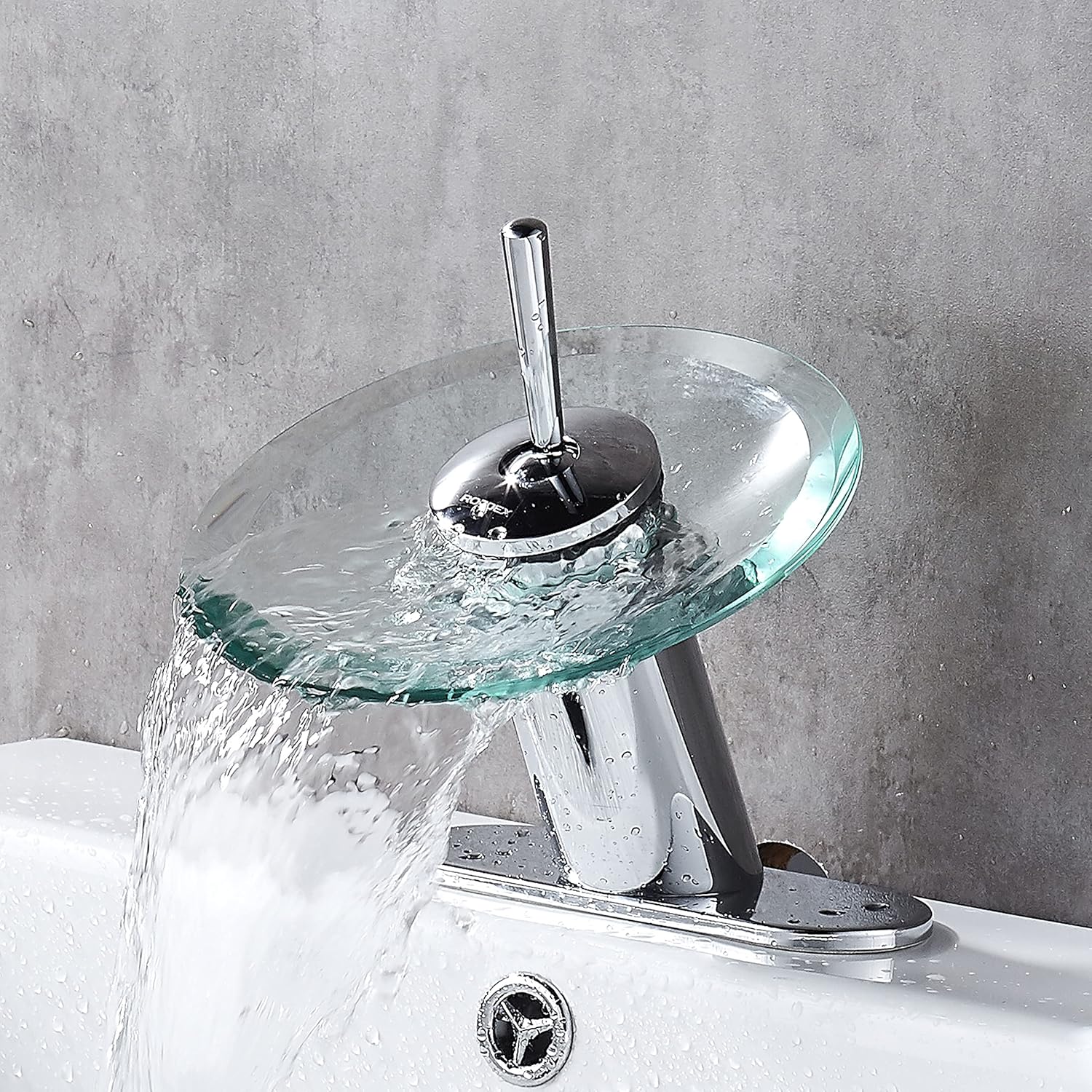 RODDEX Waterfall Bathroom Sink Faucet Unique Brass Modern Circle Glass ...