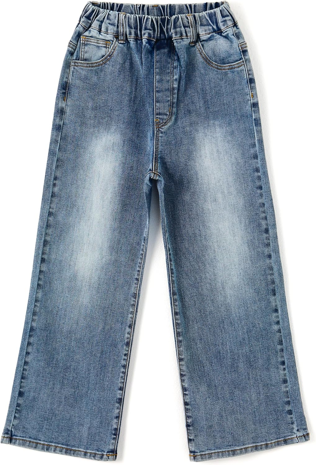 KIDSCOOL SPACE Toddler & Big Girls Jeans, 18M-13T Simple Desgin Ribbed Waist Stretch Denim Pants