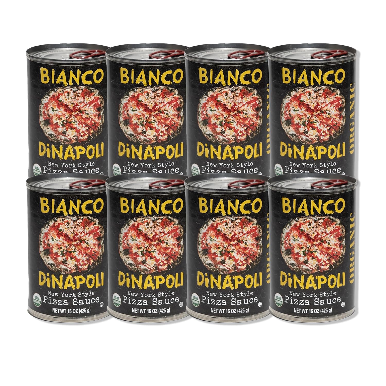 Bianco DiNapoli Organic NY Style Pizza Sauce, 15 Oz (Pack of 8), Vine Ripened California Grown Tomatoes, with Garlic, Spices, & Extra Virgin Olive Oil, Perfect for Homemade Pizza