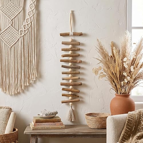 Yerliker Wooden Driftwood Wall Decor Decorative Wooden Beads Wall Hanging