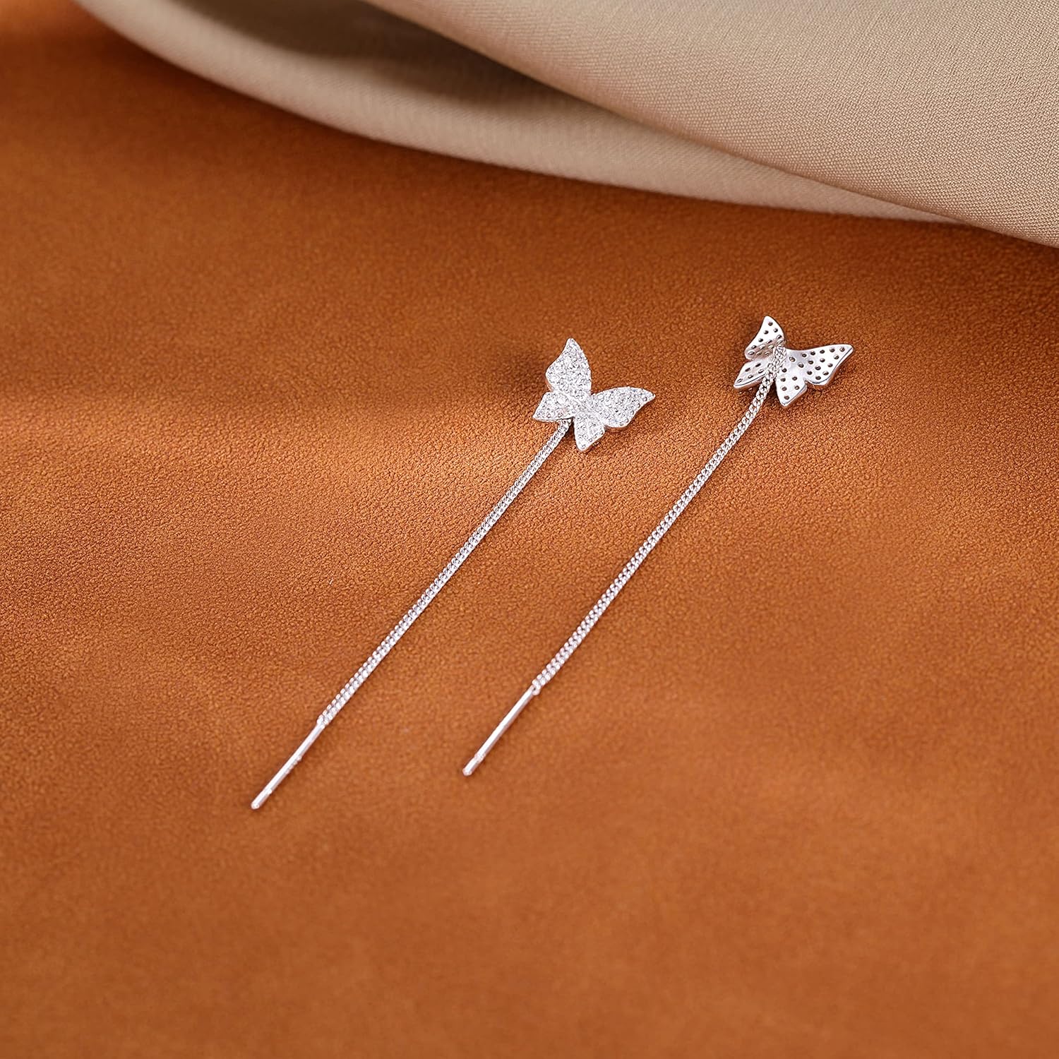 SLUYNZ 925 Sterling Silver CZ Butterfly Dangle Earrings Chain for Women Butterfly Dangling Earrings Threader Tassel