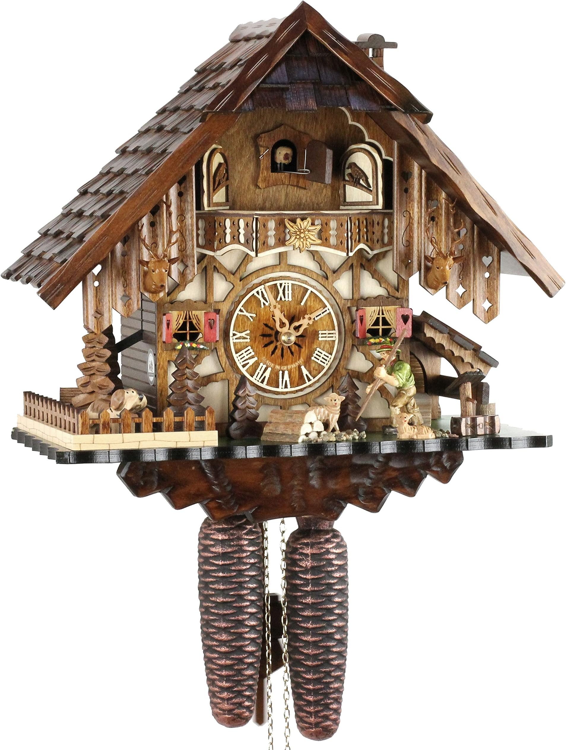 Eble Kuckucksuhr Original Schwarzwälder | Mechanisches 8-Tage Werk Mit Handbemalung 28cm Höhe