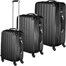 TecTake® Set Valigie Trolley Rigide, 3 Pezzi, Grande, Medio, Bagaglio a Mano, Ruote Girevoli a 360°, Struttura ABS Robusta, Maniglie Telescopiche in Alluminio - Nero