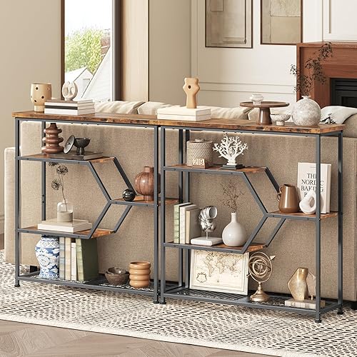 Miniatura 5 de Mesa consola, mesa de entrada larga estrecha de 31.5 pulgadas, mesa de sofá delgada de 5 niveles con estantes de almacenamiento abiertos, mesa de