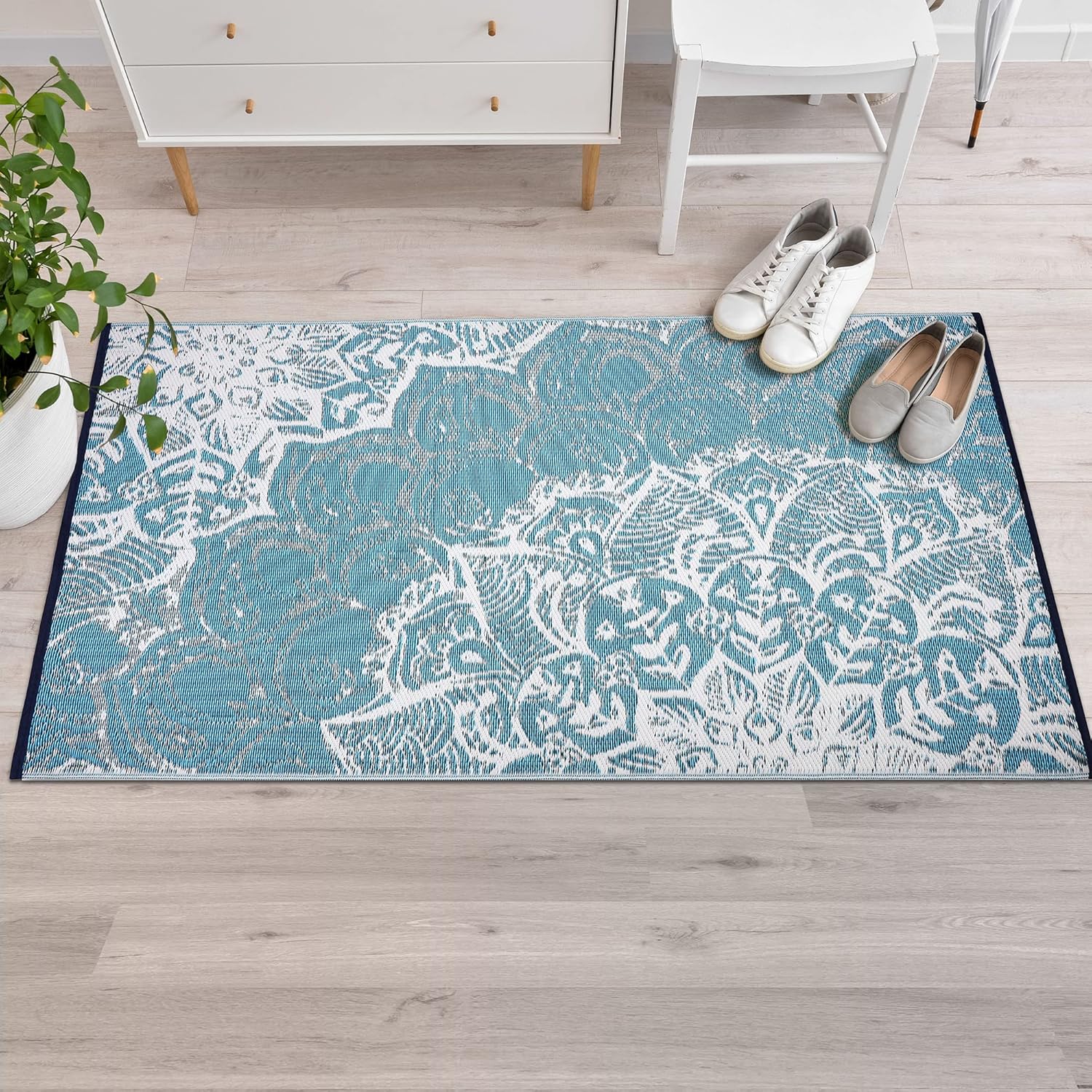 Lush Ambience Deniz Teal Outdoor Rug Waterproof, Stain Resistant, Reversible
