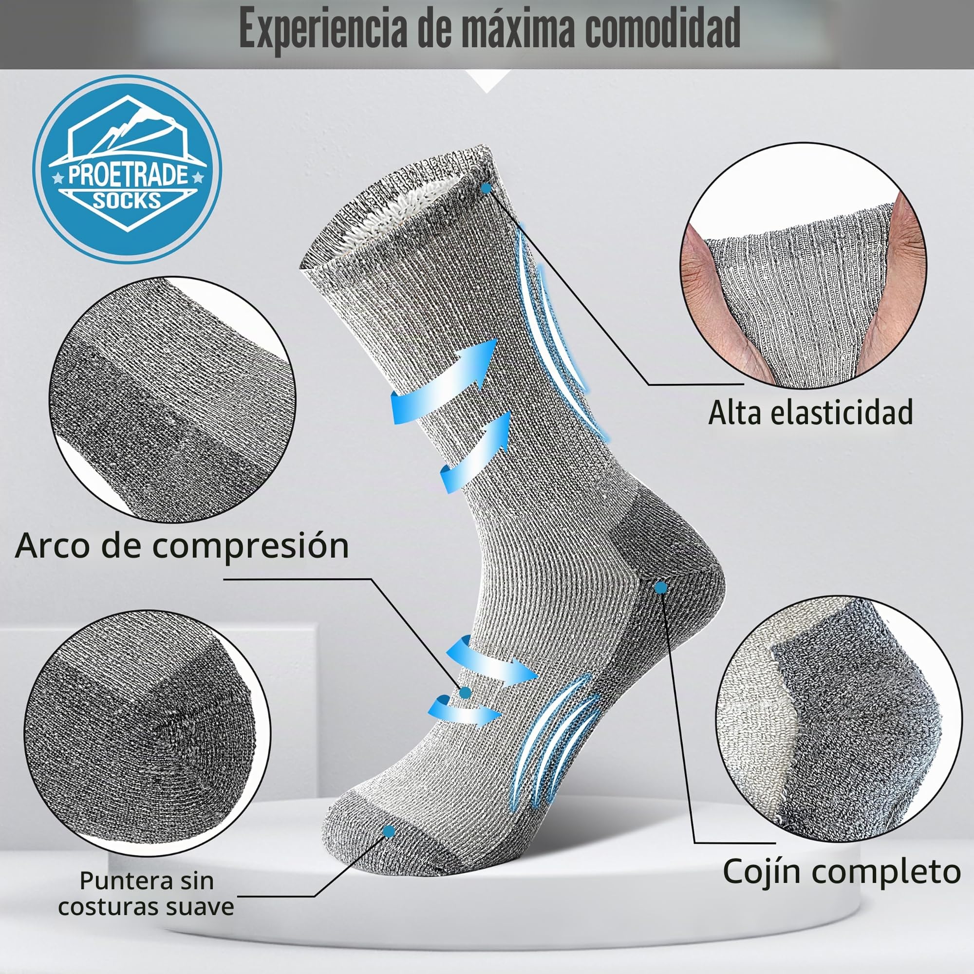 PROETRADE Calcetines Térmicos Lana Merino 4 Pares, Invierno Gruesos Cálidos Antiampollas Running Ciclismo Talla 36-46